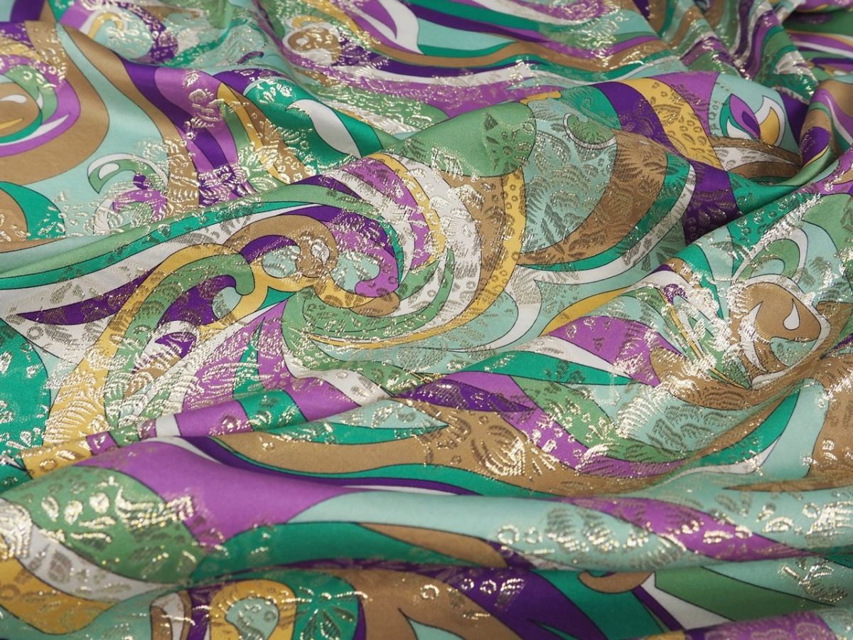 Jedwab lurex - Geometria i złote kwiaty Jedwab lurex - Geometria i złote kwiaty