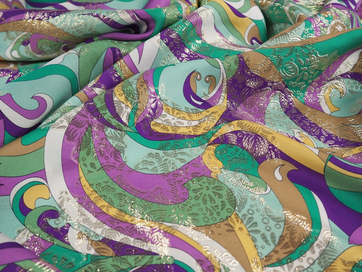 Jedwab lurex - Geometria i złote kwiaty Jedwab lurex - Geometria i złote kwiaty