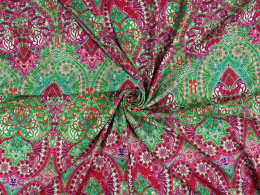 Jedwab elastyczny - Zielone i różowe ornamenty