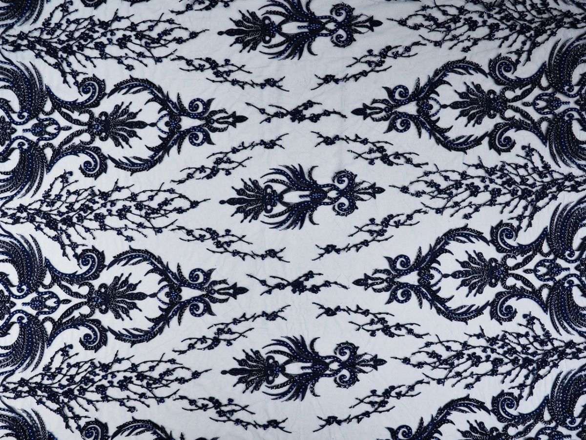 Materiał wieczorowy - Granatowe ornamenty Materiał wieczorowy - Granatowe ornamenty