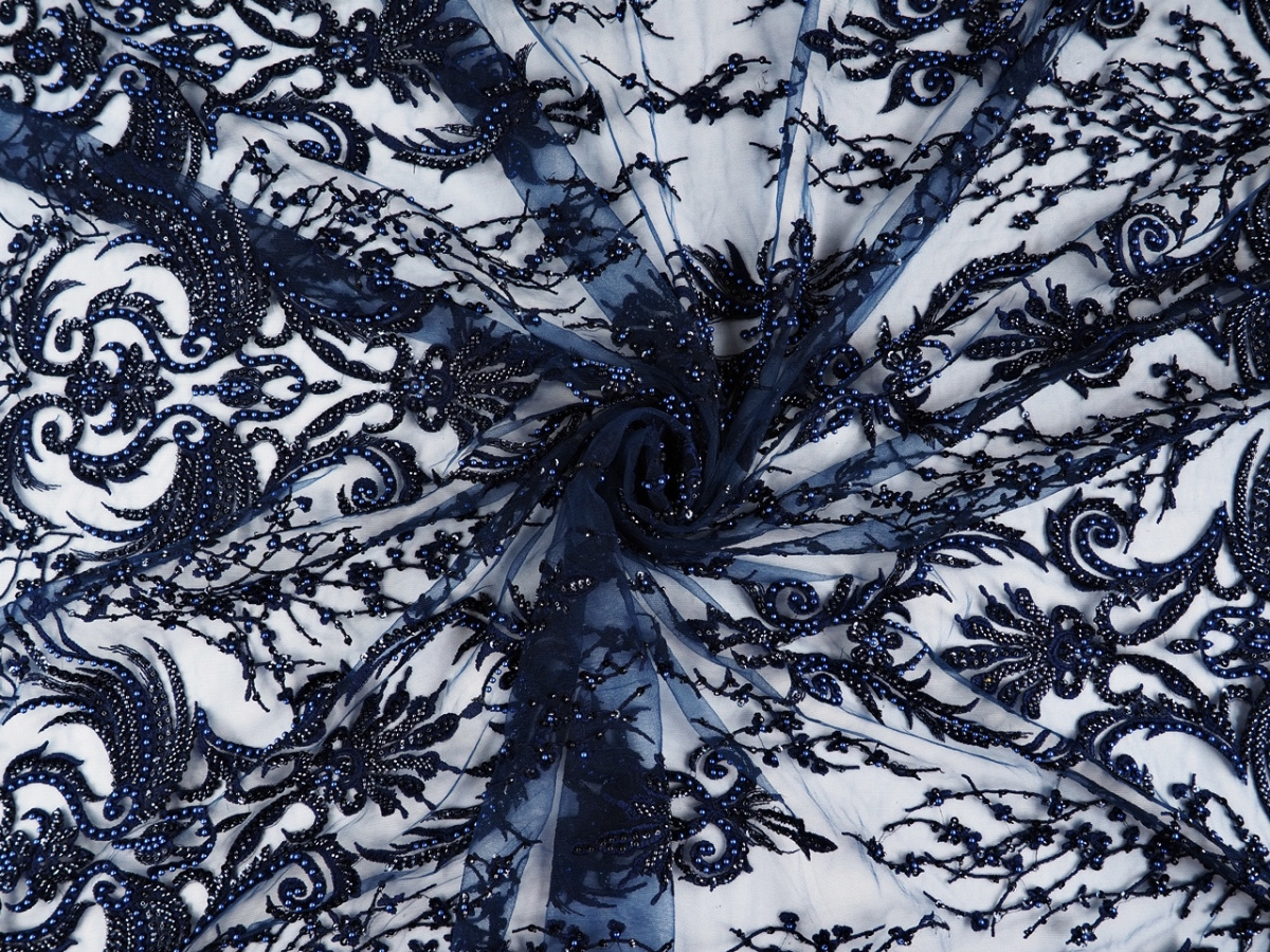 Materiał wieczorowy - Granatowe ornamenty Materiał wieczorowy - Granatowe ornamenty