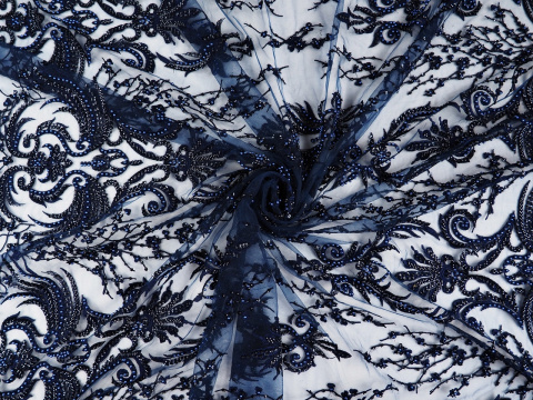Materiał wieczorowy - Granatowe ornamenty Materiał wieczorowy - Granatowe ornamenty