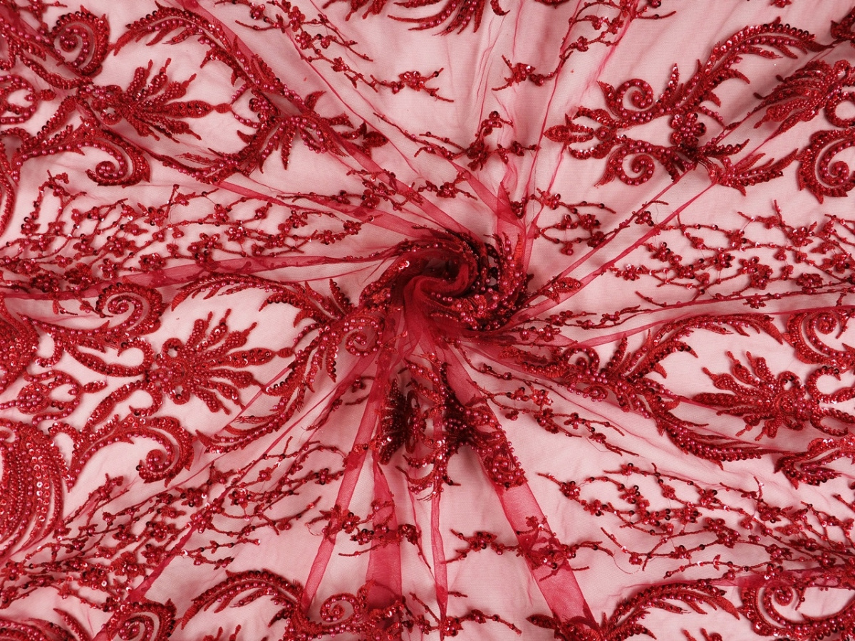 Materiał wieczorowy - Bordowe ornamenty Materiał wieczorowy - Bordowe ornamenty