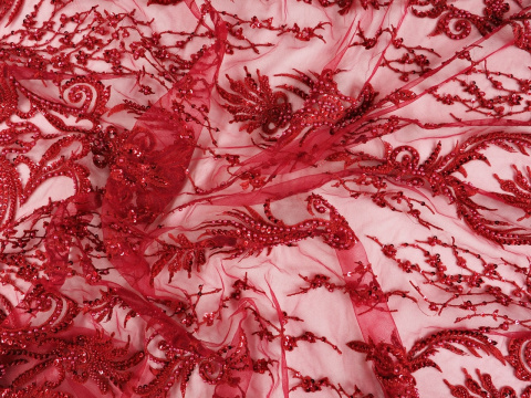 Materiał wieczorowy - Bordowe ornamenty Materiał wieczorowy - Bordowe ornamenty