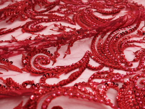 Materiał wieczorowy - Bordowe ornamenty Materiał wieczorowy - Bordowe ornamenty