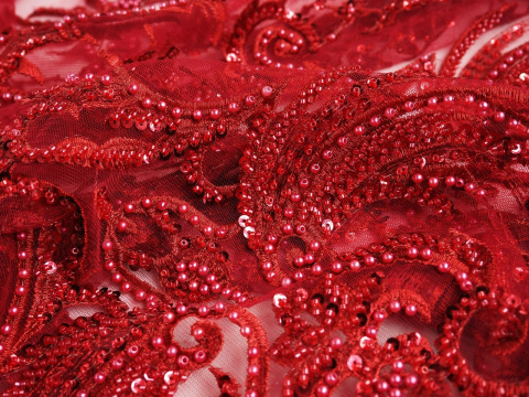 Materiał wieczorowy - Bordowe ornamenty Materiał wieczorowy - Bordowe ornamenty