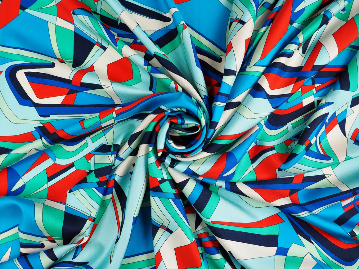 Jedwab twill - Chłodna geometria i czerwień Jedwab twill - Chłodna geometria i czerwień