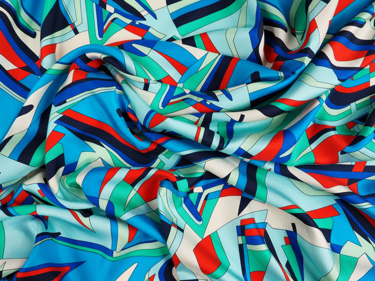 Jedwab twill - Chłodna geometria i czerwień Jedwab twill - Chłodna geometria i czerwień