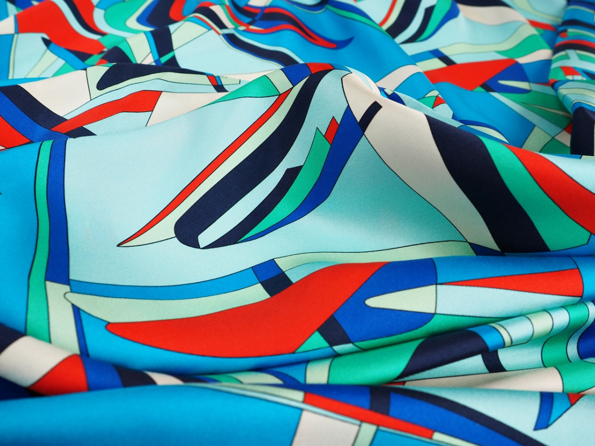 Jedwab twill - Chłodna geometria i czerwień Jedwab twill - Chłodna geometria i czerwień