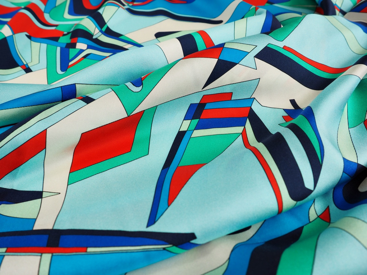 Jedwab twill - Chłodna geometria i czerwień Jedwab twill - Chłodna geometria i czerwień