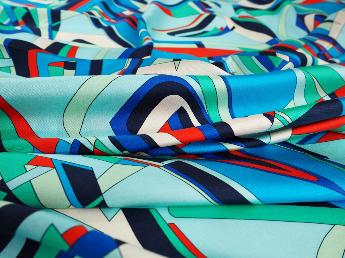 Jedwab twill - Chłodna geometria i czerwień Jedwab twill - Chłodna geometria i czerwień
