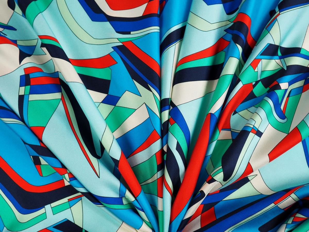 Jedwab twill - Chłodna geometria i czerwień Jedwab twill - Chłodna geometria i czerwień