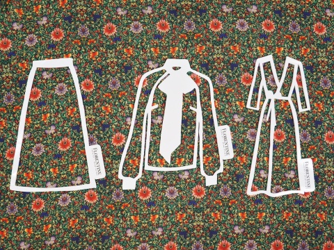 Jedwab szyfon - Gęste retro kwiaty Jedwab szyfon - Gęste retro kwiaty
