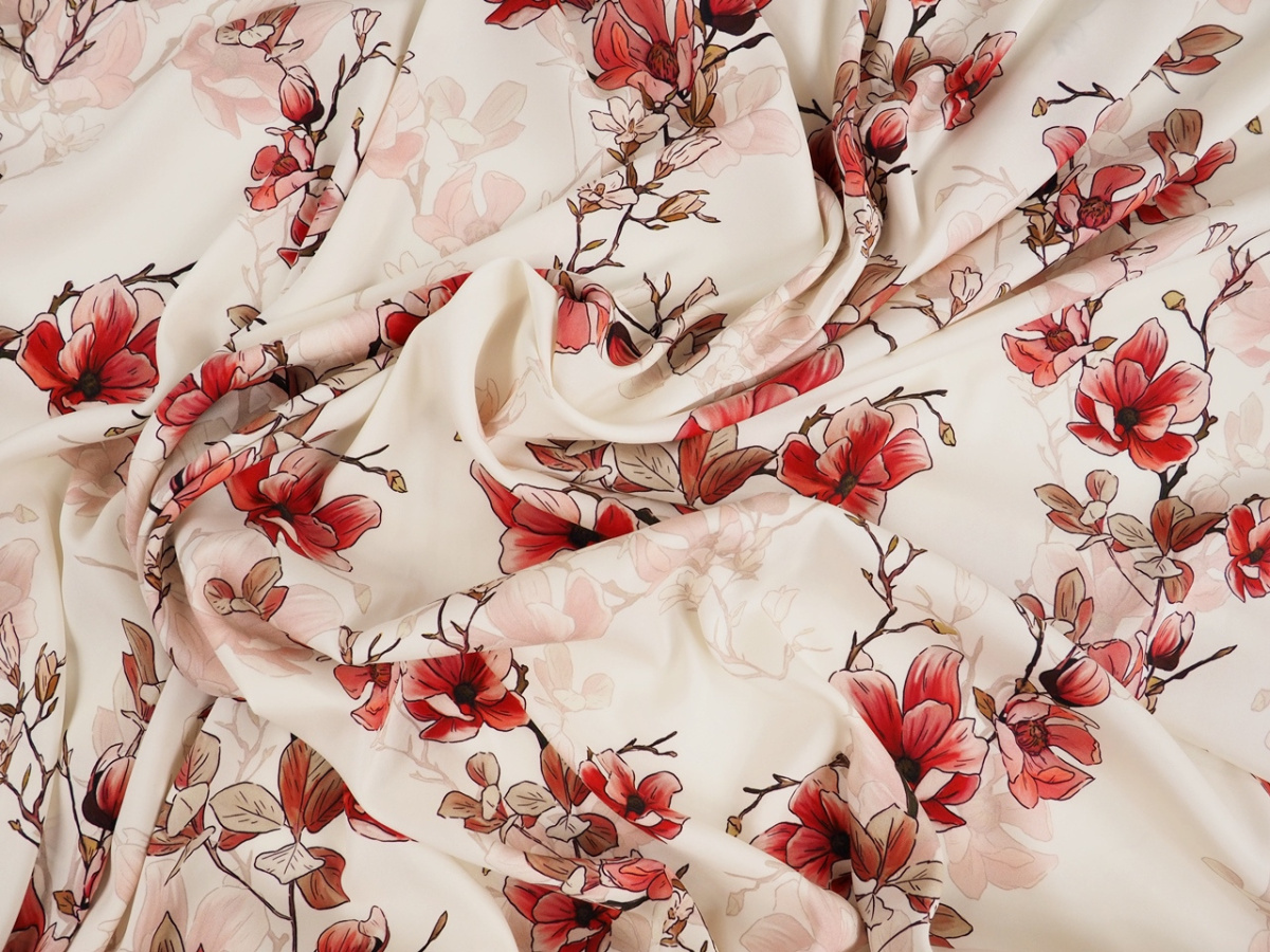 Jedwab elastyczny - Ciemnoróżowe magnolie Jedwab elastyczny - Ciemnoróżowe magnolie