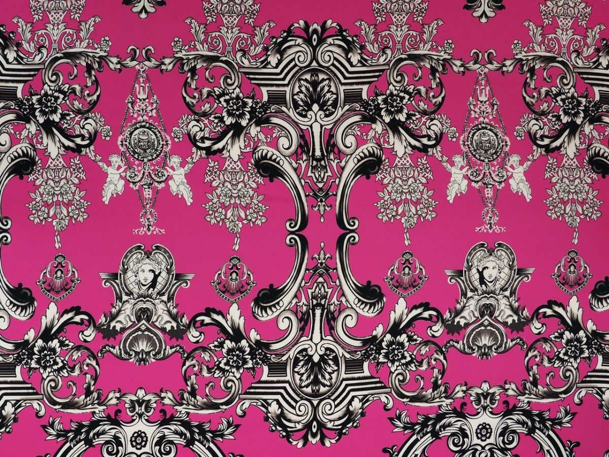 Jedwab elastyczny - Ornamenty i amorki róż Jedwab elastyczny - Ornamenty i amorki róż