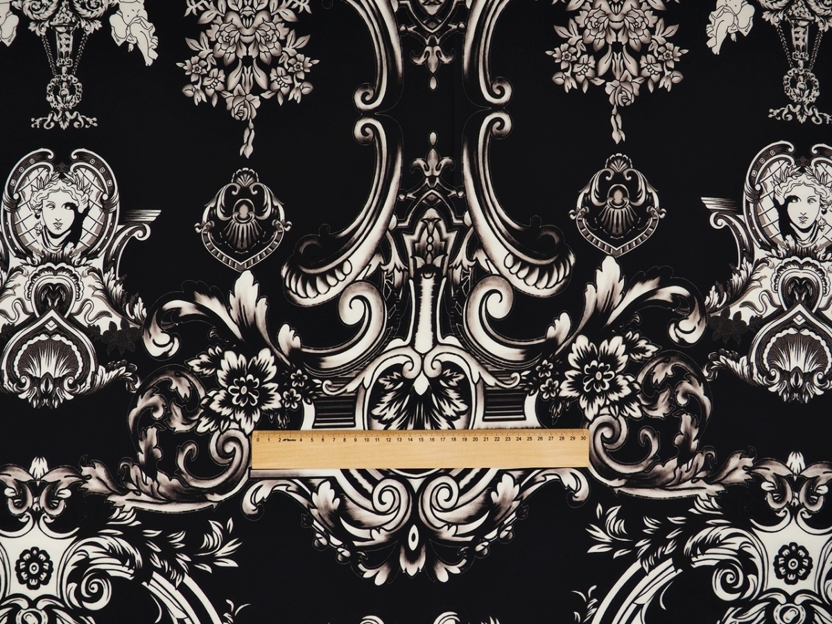 Jedwab elastyczny - Ornamenty i amorki czerń Jedwab elastyczny - Ornamenty i amorki czerń