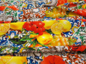 Jedwab krepa - Maki, cytryny, ornamenty
