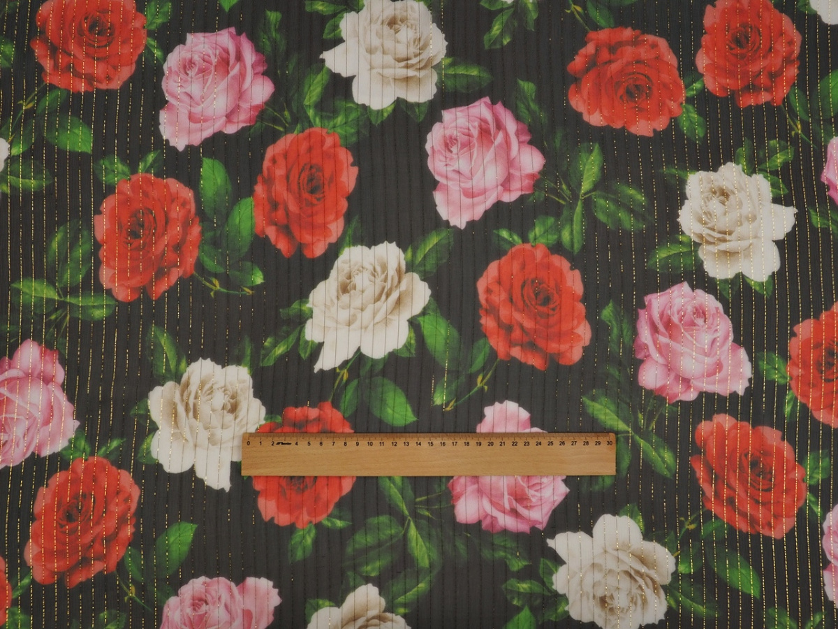 Jedwab elastyczny szyfon - Kolorowe róże
