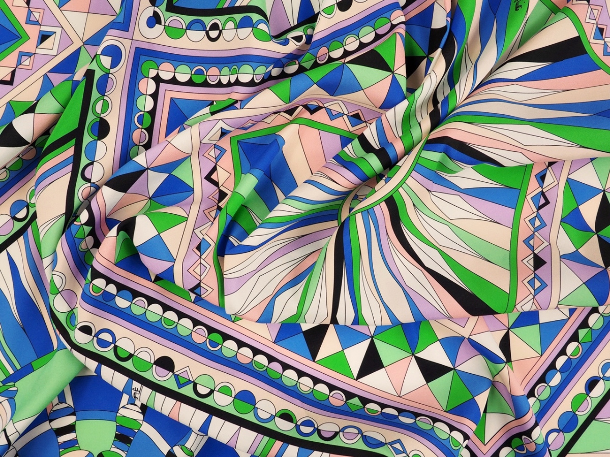 Jedwab elastyczny - Zielone i błękitne ornamenty