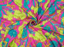 Jedwab elastyczny - Limonkowe i turkusowe kwiaty
