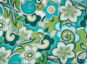 Jedwab satyna - Zielone i błękitne kwiaty