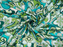 Jedwab satyna - Zielone i błękitne kwiaty