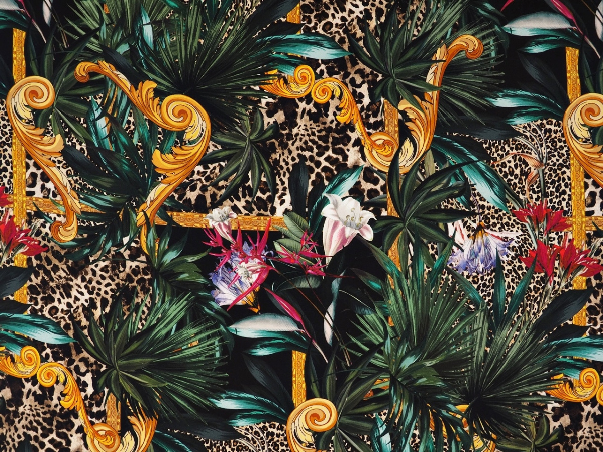 Jedwab elastyczny - Ornamenty, pantera brąz Jedwab elastyczny - Ornamenty, pantera brąz