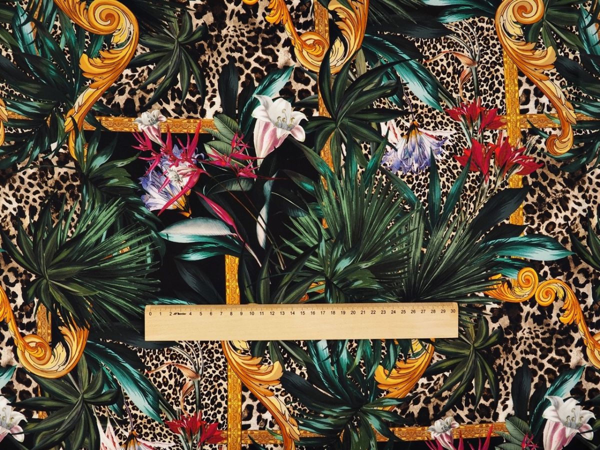 Jedwab elastyczny - Ornamenty, pantera brąz Jedwab elastyczny - Ornamenty, pantera brąz