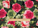 Jedwab elastyczny - Malowane róże zieleń i malina