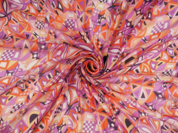 Jedwab szyfon - Abstrakcyjna geometria z fioletem [kupon 1 m]
