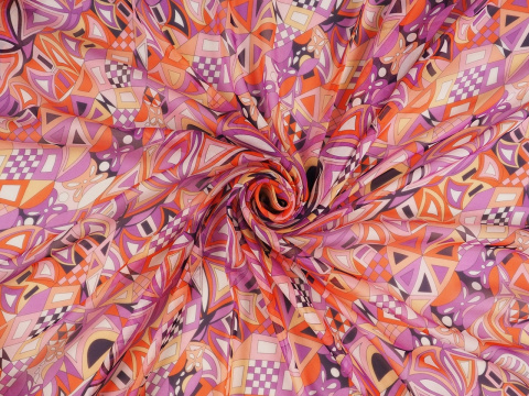 Jedwab szyfon - Abstrakcyjna geometria z fioletem Jedwab szyfon - Abstrakcyjna geometria z fioletem