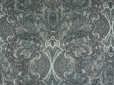 Jedwab szyfon - Czarne ornamenty na seledynie Jedwab szyfon - Czarne ornamenty na seledynie