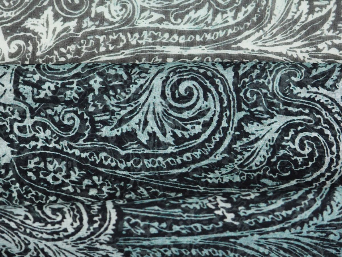 Jedwab szyfon - Czarne ornamenty na seledynie