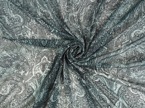 Jedwab szyfon - Czarne ornamenty na seledynie Jedwab szyfon - Czarne ornamenty na seledynie