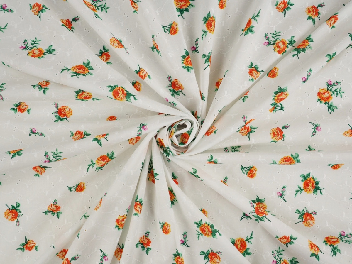 Bawełna ażurowa - Pomarańczowe róże