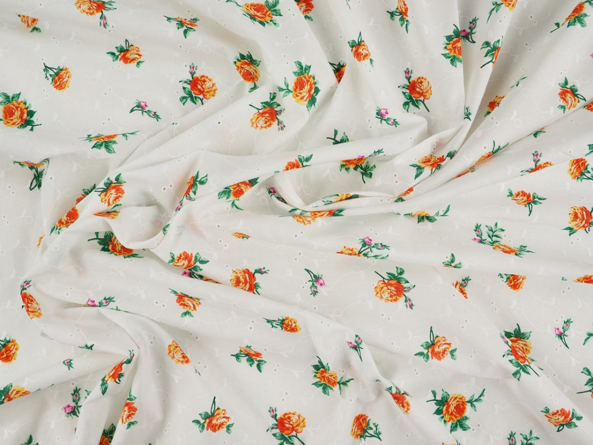 Bawełna ażurowa - Pomarańczowe róże
