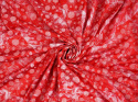 Jedwab wytłaczany - Kwiaty i grochy na czerwieni