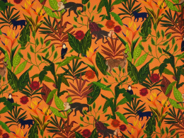 Len z wiskozą - Tukany, koty i liście na pomarańczu