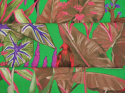 Len z wiskozą - Egzotyczne rośliny i papugi na zieleni