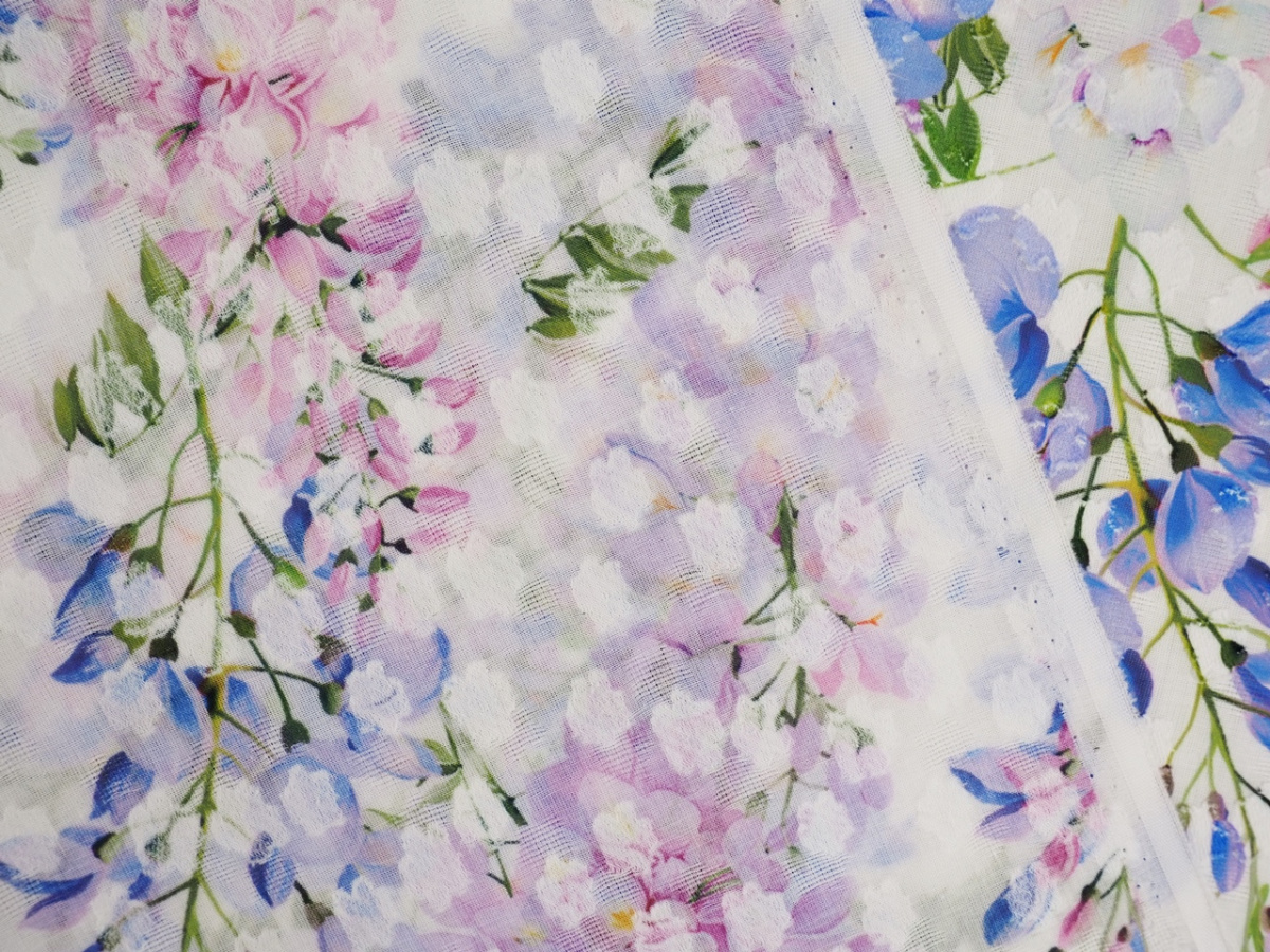 Bawełna devore - Kwiaty akacji na bieli