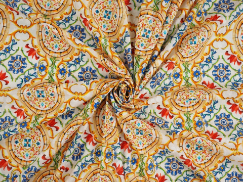 Bawełna devore - Medaliony i kwiatowe ornamenty