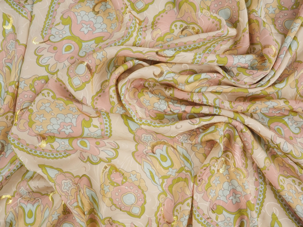 Jedwab lurex - Pastelowe ornamenty i wytłoczenia Jedwab lurex - Pastelowe ornamenty i wytłoczenia