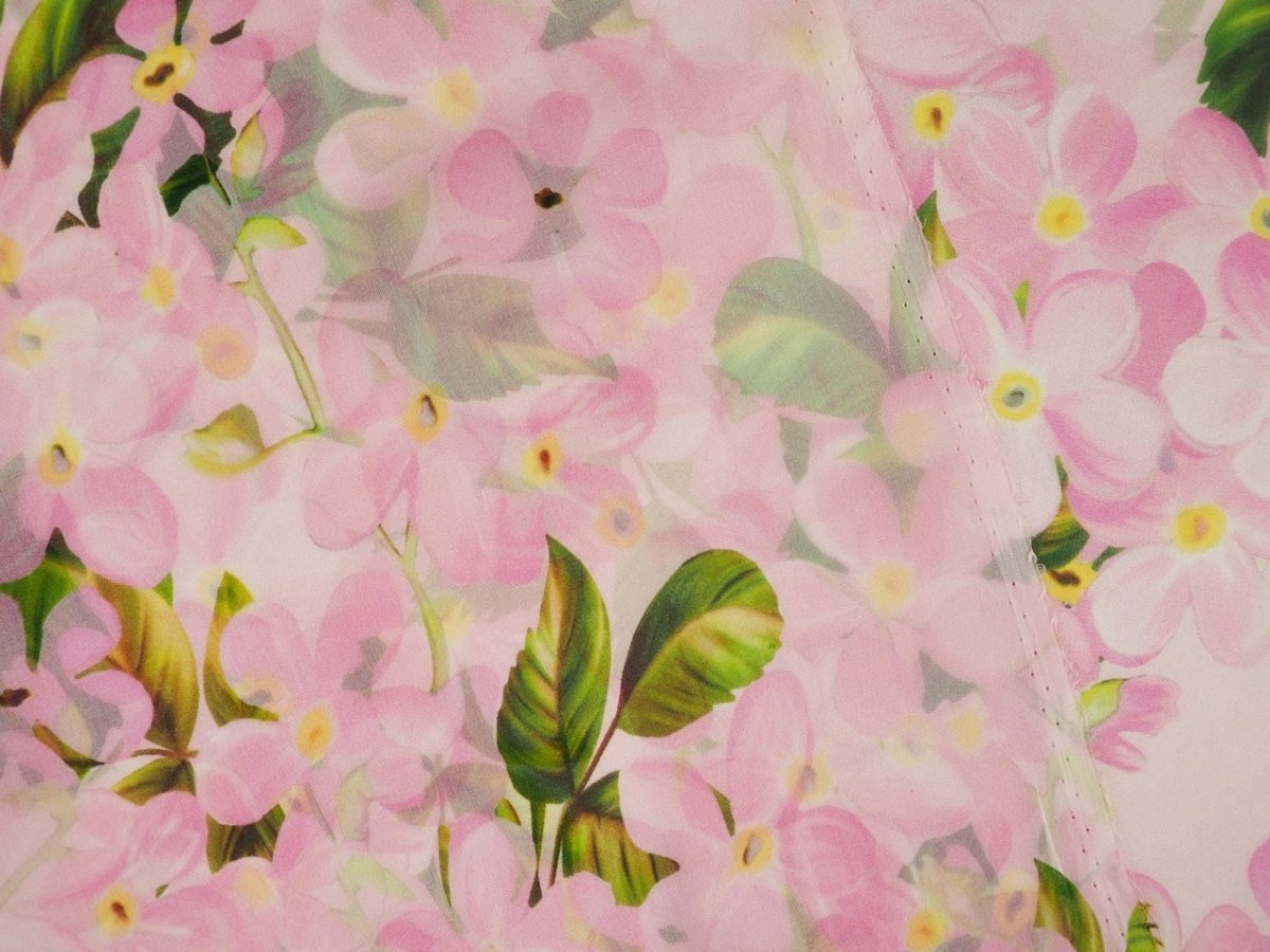 Jedwab szyfon - Różowe kompozycje kwiatowe [panel 1, 45 m]