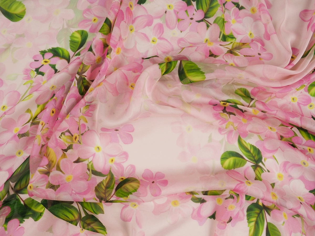 Jedwab szyfon - Różowe kompozycje kwiatowe [panel 1, 45 m]