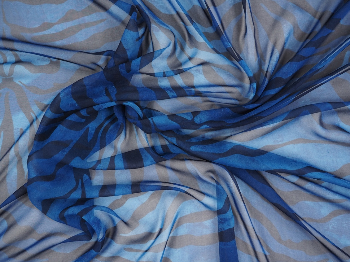 Jedwab szyfon - Tygrysie paski niebieski