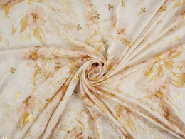 Jedwab lurex - Pastelowe kwiaty i wytłoczenia [kupon 1,35 m]