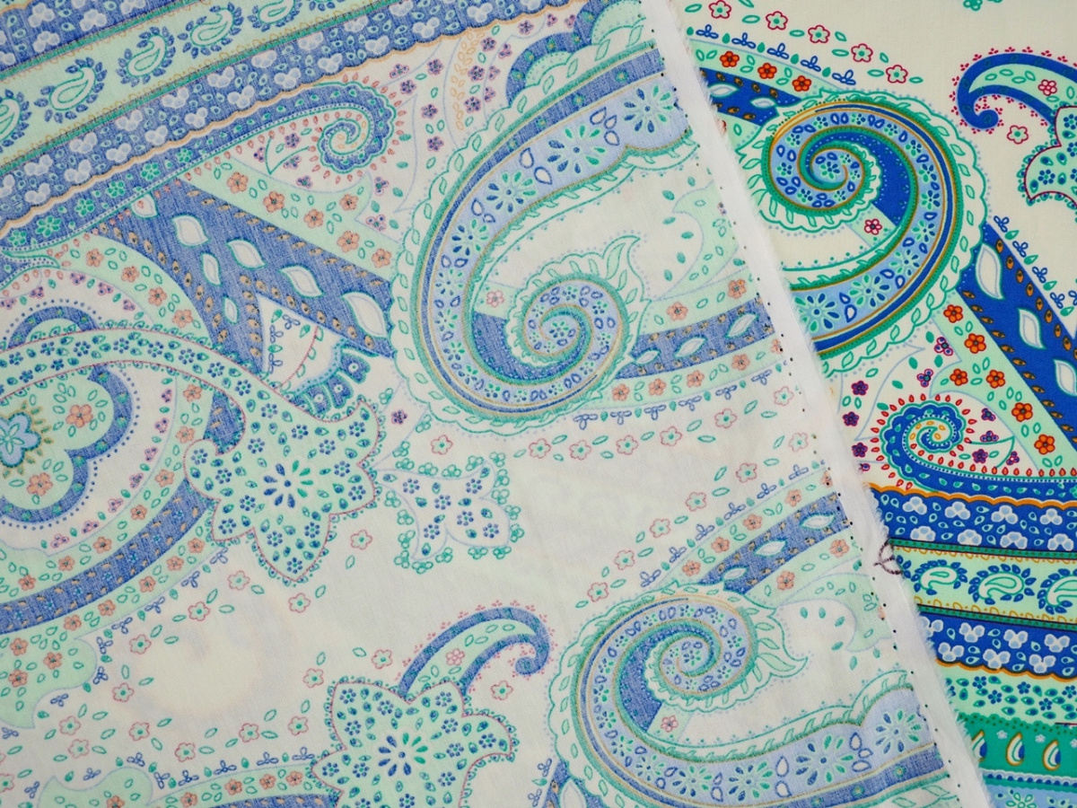 Bawełna naturalna - Morski paisley z borderem Bawełna naturalna - Morski paisley z borderem