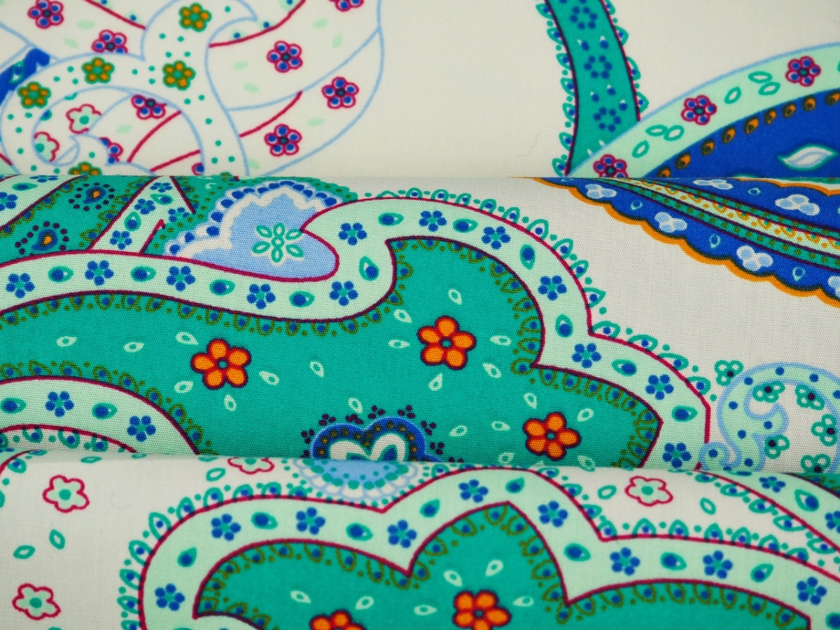 Bawełna naturalna - Morski paisley z borderem Bawełna naturalna - Morski paisley z borderem