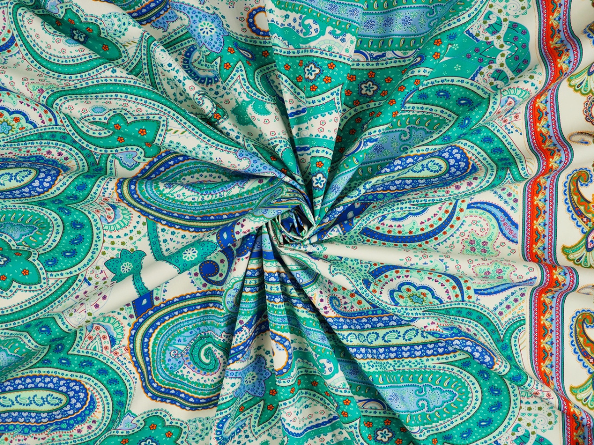 Bawełna naturalna - Morski paisley z borderem Bawełna naturalna - Morski paisley z borderem
