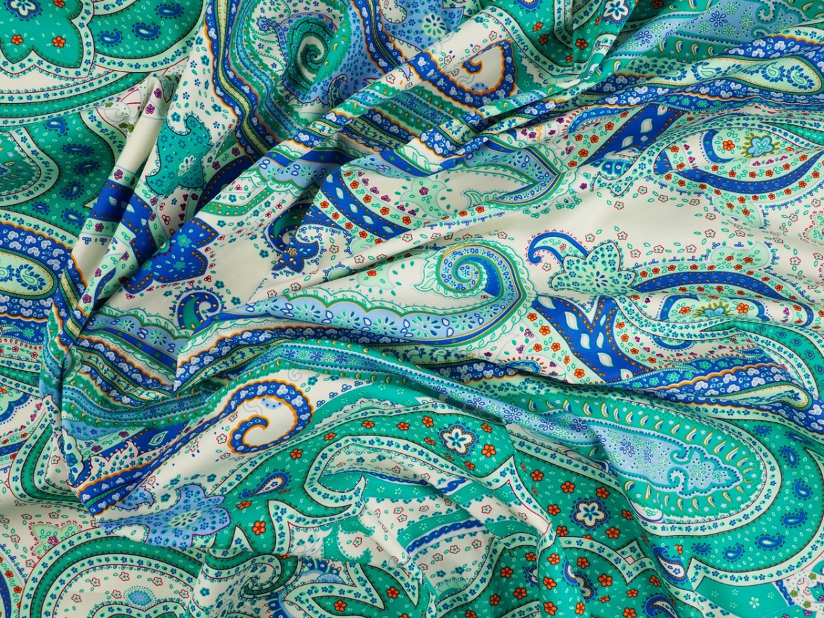 Bawełna naturalna - Morski paisley z borderem Bawełna naturalna - Morski paisley z borderem